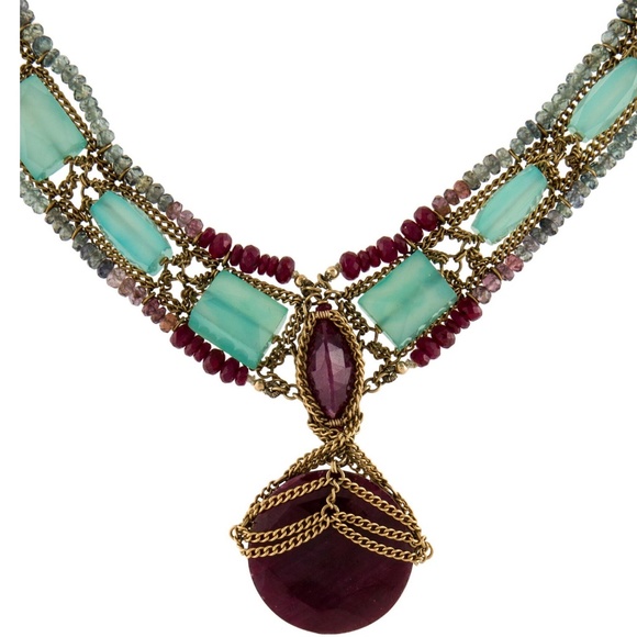 SOLD- ANTHONY NAK 18K Chalcedony, Ruby & Sapphire Collar Necklace - Picture 2 of 4